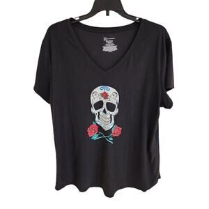 No Boundaries Sugar Skull Roses T Shirt Jr Sz 3X Goth Day Of The Dead Halloween